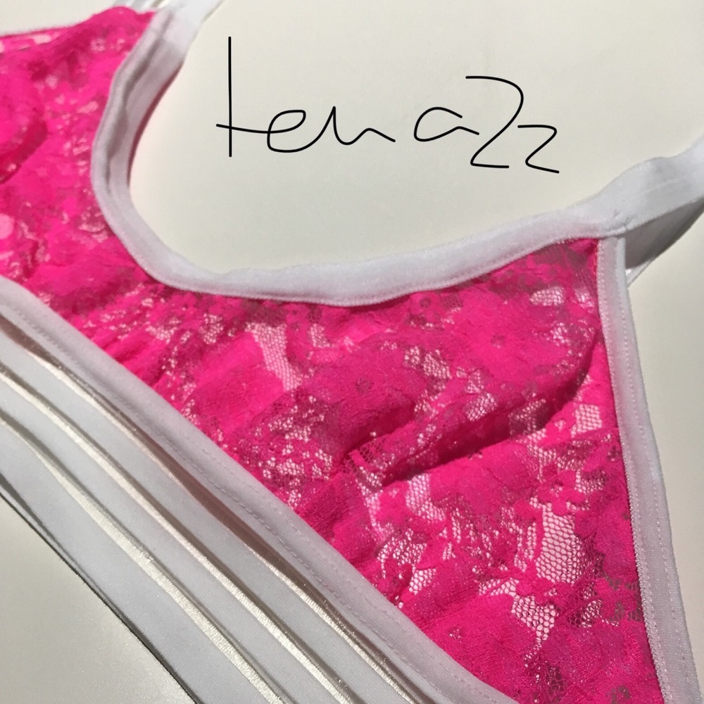 Bralette Hot Pink Lace With White Elastic